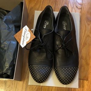 Piampiani Leather Lace-up Flat with Studded Toe